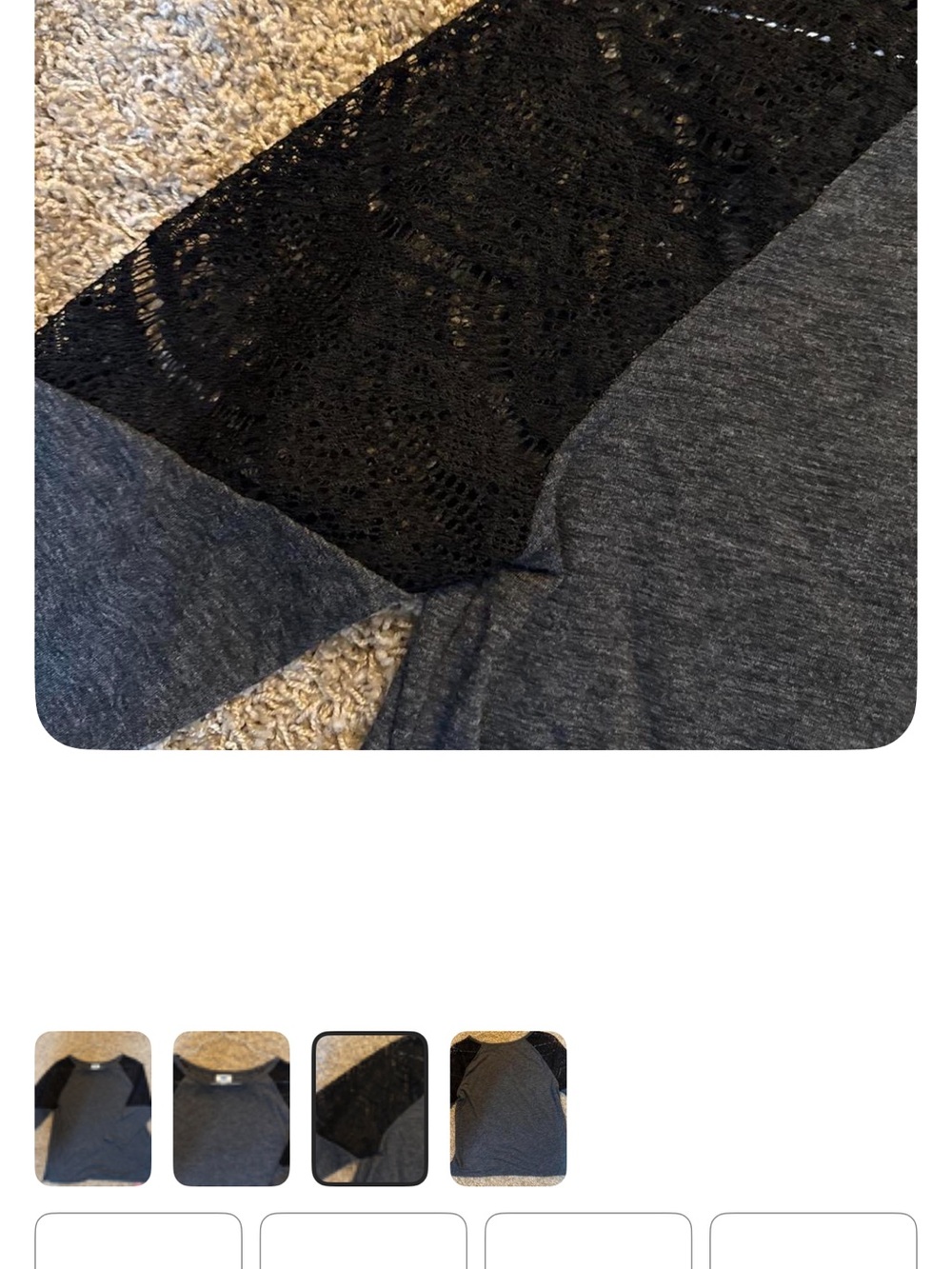 Old Navy Dark Gray Top with Black Lace Raglan Sleeves - Picture 3 of 4